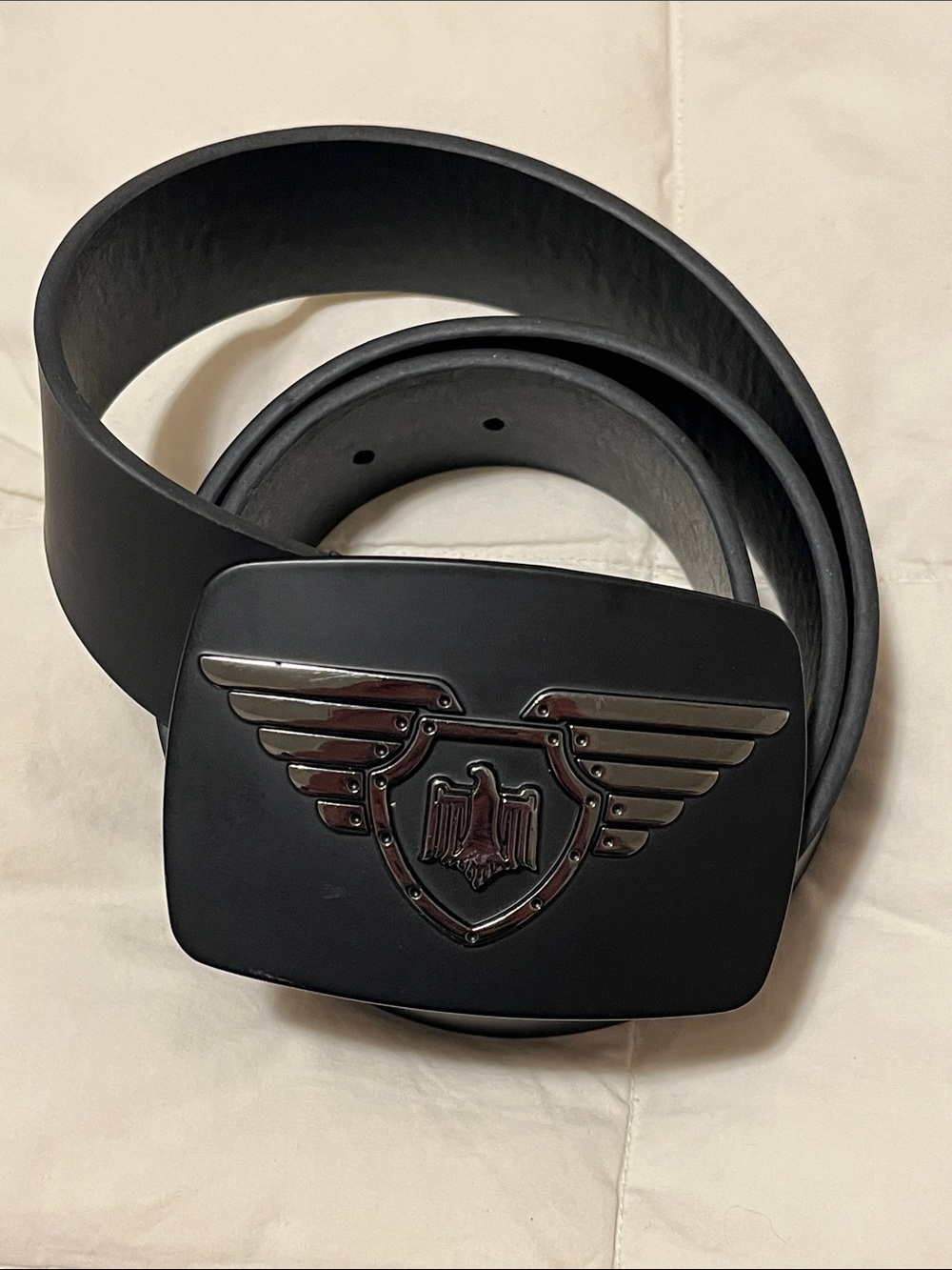 Crome 6172 Matte Black Eagle Wing Belt Buckle & Synthetic Leather Black Belt